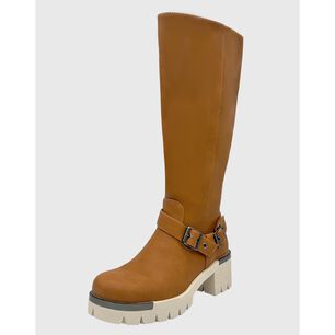Bota Para Mujer Cafe Bajo La Rodilla Correa Con Hebilla